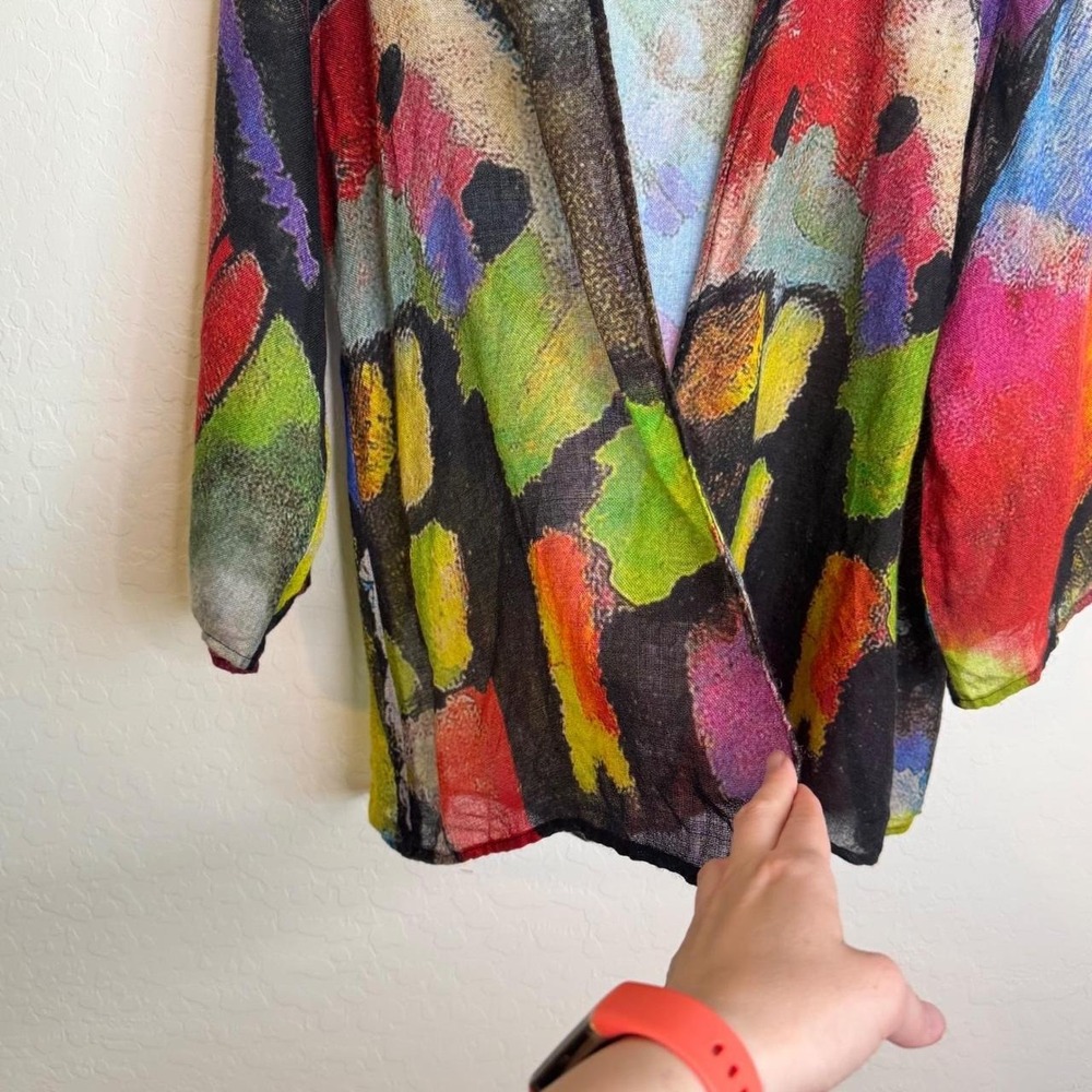 VTG Tao House 100% Wool Abstract Art Kimono Cardigan Jacket Multicolor L XL - Picture 3 of 8